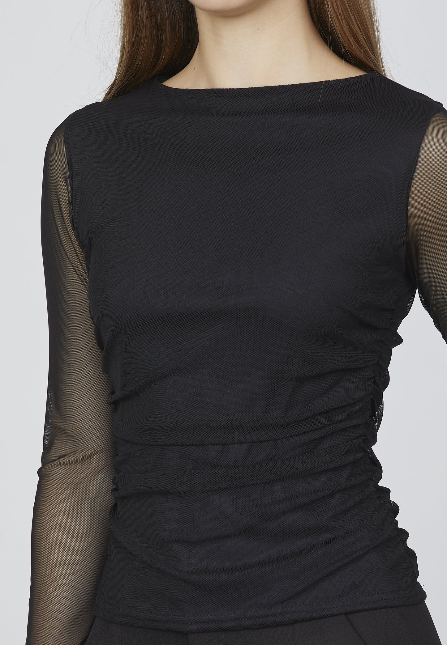 Sisters Point Esme LS3 Mesh Bluse - Sort