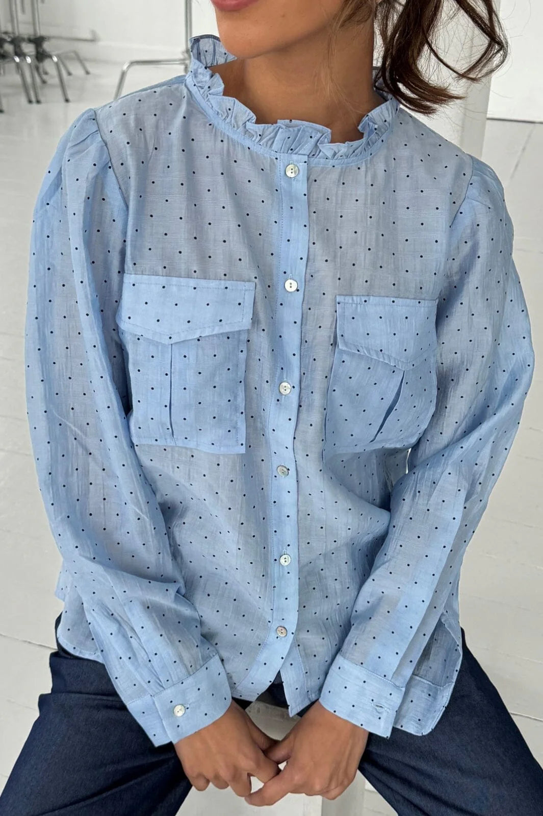 Continue Mili Small Dot Blue Bluse