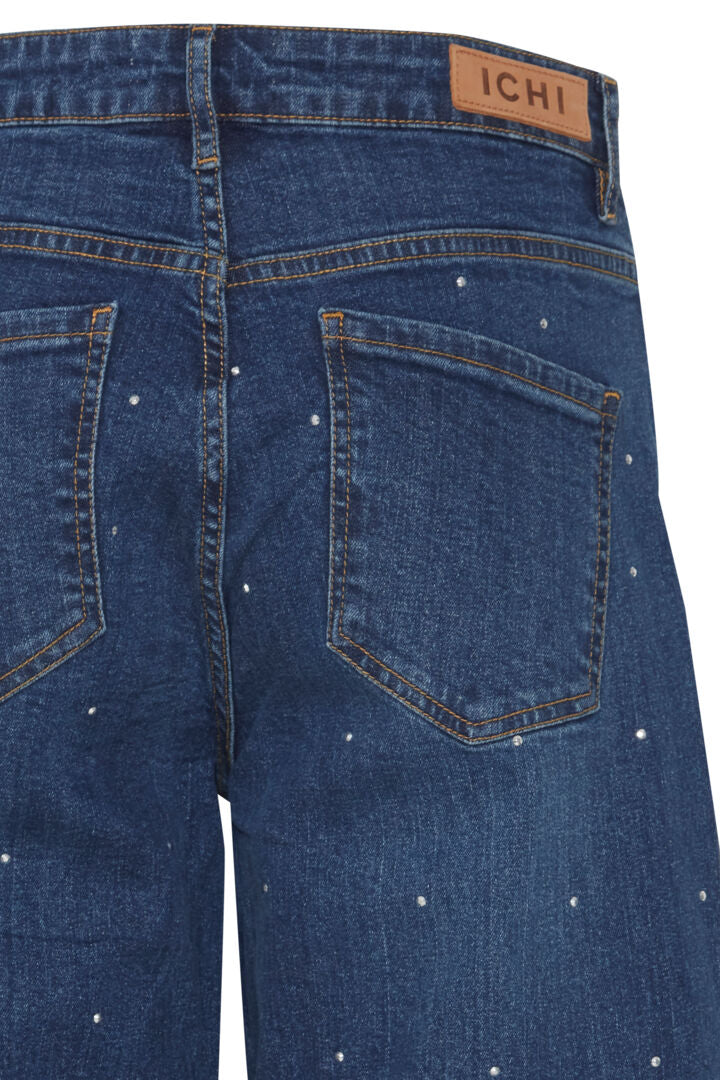 ICHI Javenny Denim Wide Jeans med Sølv pyntesten/Nitter- IHJAVENNY
