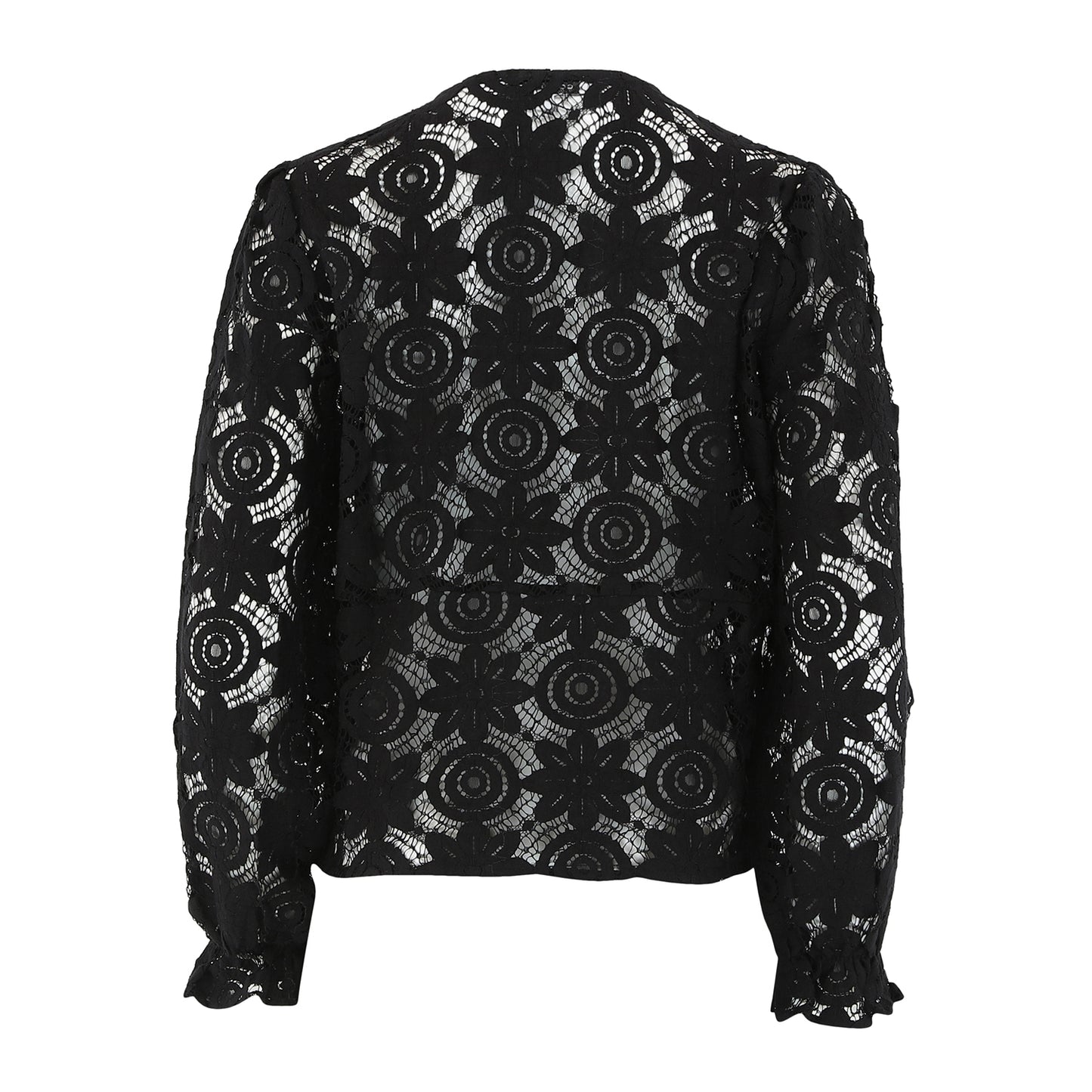 Continue CPH Elina Big Lace Blonde Bluse m/ bindebånd - Sort