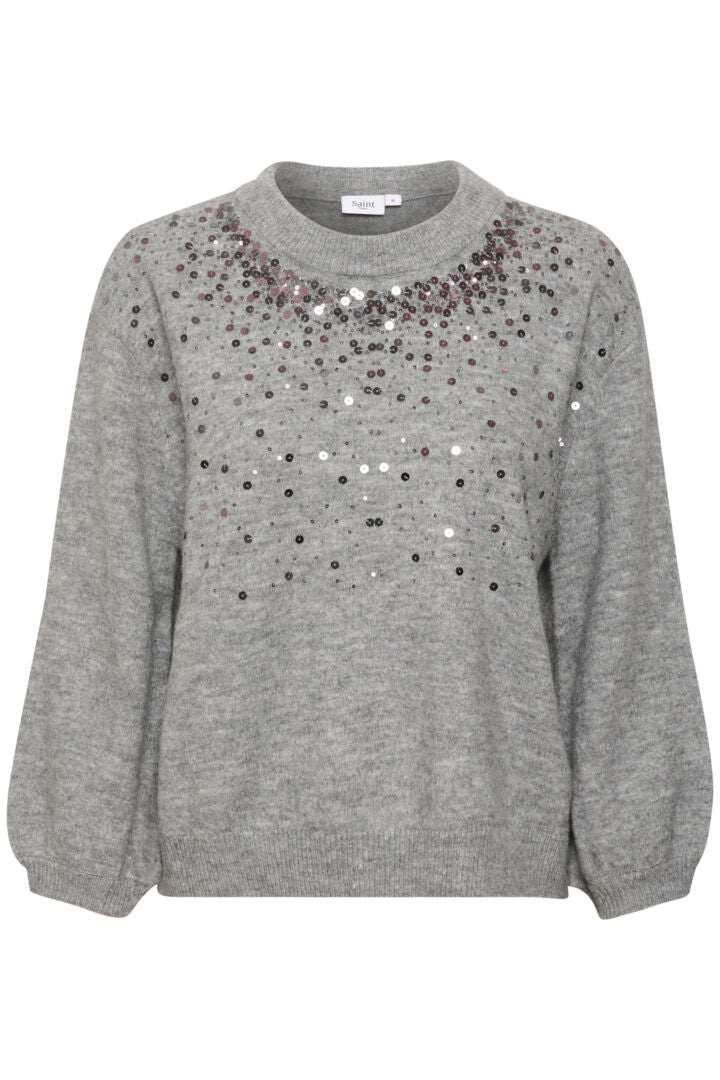 Saint Tropez Barbel Strik Pullover m/ Pailetter - Grå