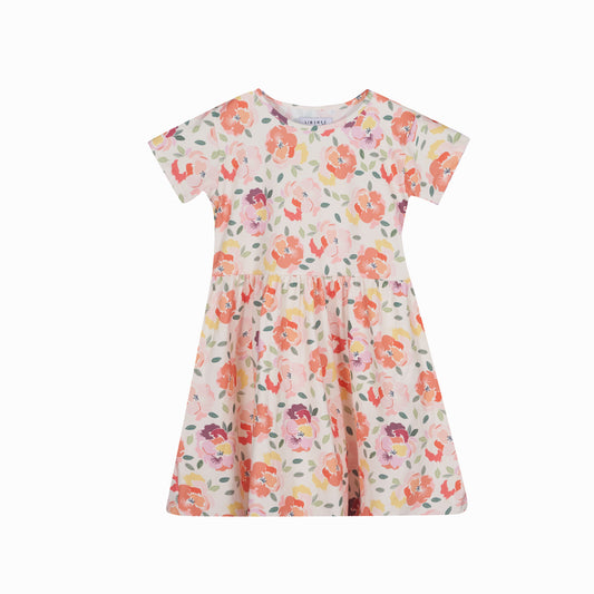 Liberte Alma Babydoll Kjole Kids - Creamy Peach Flower