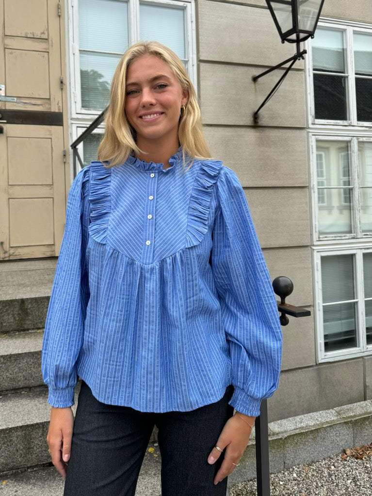 Continue Silke Stripe Bluse - Blå