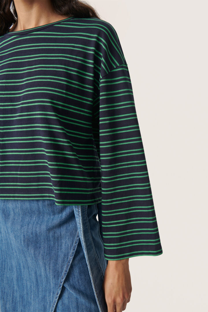 Soaked In Luxury Neo Boxy Bluse - SLNeo Medium Green Stripe