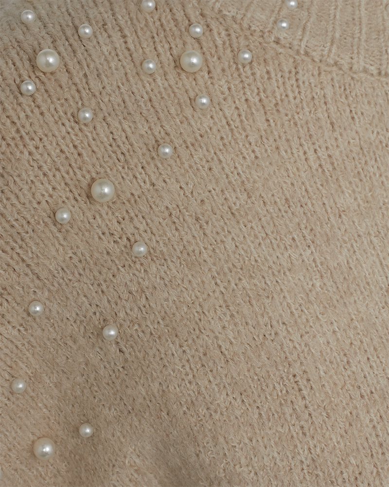 Freequent Pearl Strik Pullover FQPEARL -  Moonbeam Melange med perler