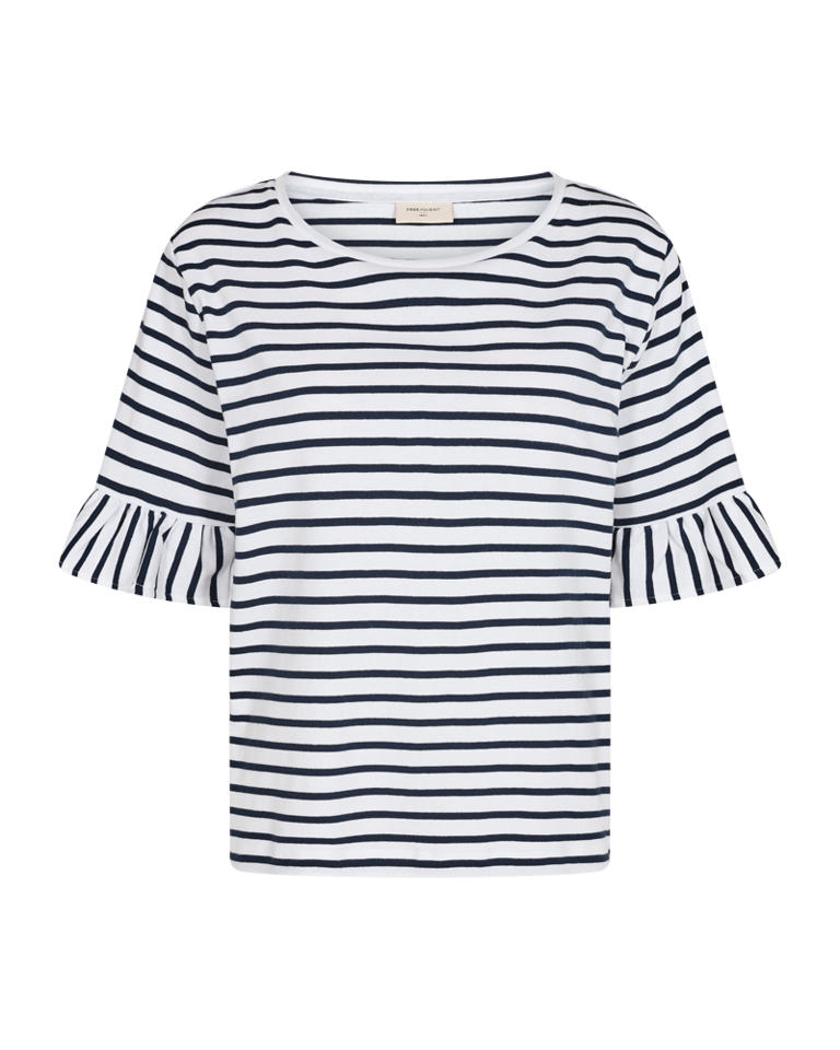 Freequent Marline T-Shirt Med Flæseærmer FQMARLINE - Hvid/ Blå