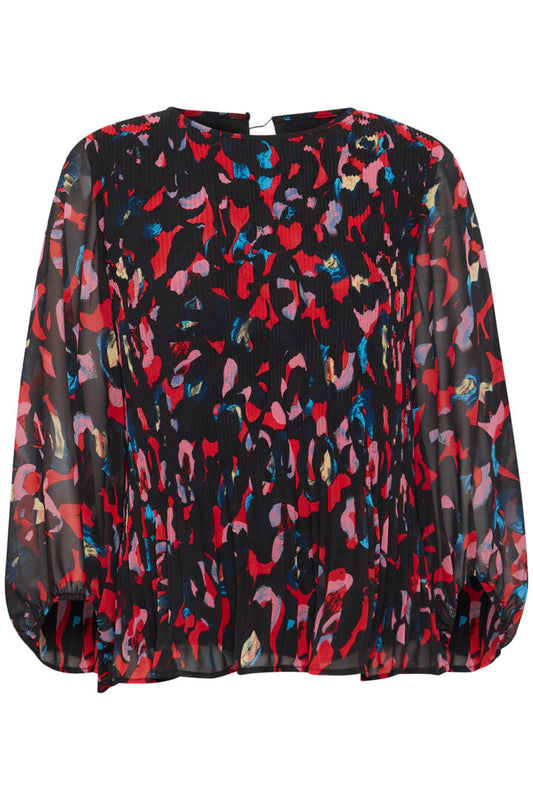 ICHI Nalla ls plisseret bluse - Poppy red print